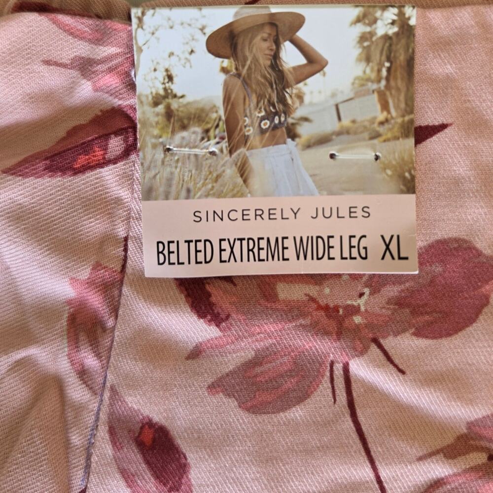 Belted Extreme Wide Leg Mauve floral Pants XL